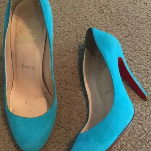 Turquoise Christian Louboutin Suede Heels - Picture 7 of 12